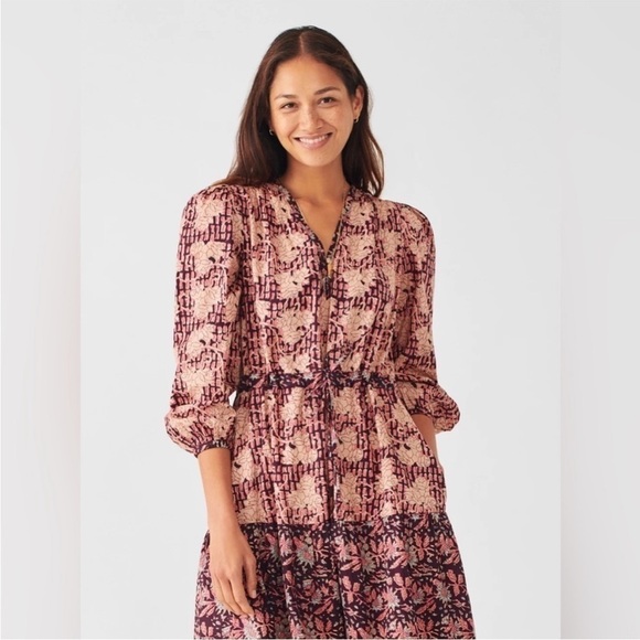 Faherty Idina Block Print Dress in Kingsley Block Print Spring dress Midi L - Picture 3 of 8